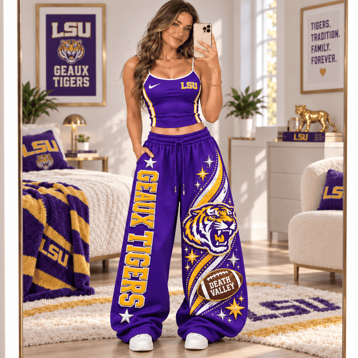 Premium LSUT Sports-Inspired Cami & Wide-Leg Pants Set BMD
