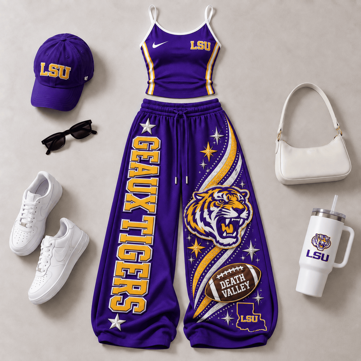 Premium LSUT Sports-Inspired Cami & Wide-Leg Pants Set BMD
