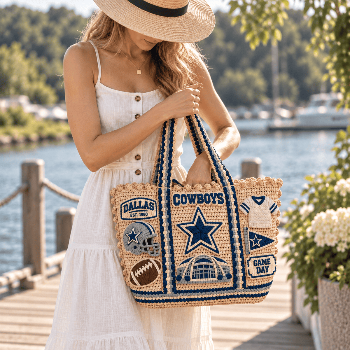 DLCB Straw-Style Embellished Tote Bag NTKO