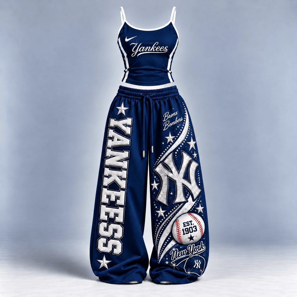 Premium NYY Sports-Inspired Cami & Wide-Leg Pants Set BMD
