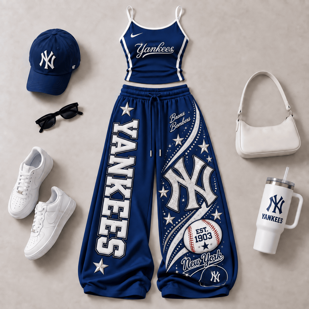 Premium NYY Sports-Inspired Cami & Wide-Leg Pants Set BMD